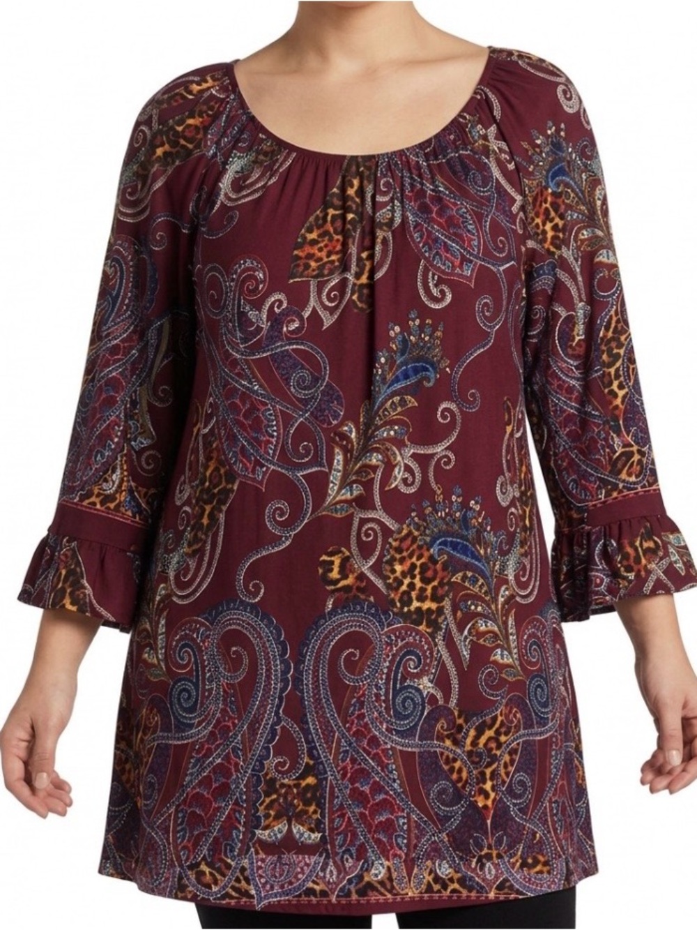Yahada burgundy with leopard & paisley print top L